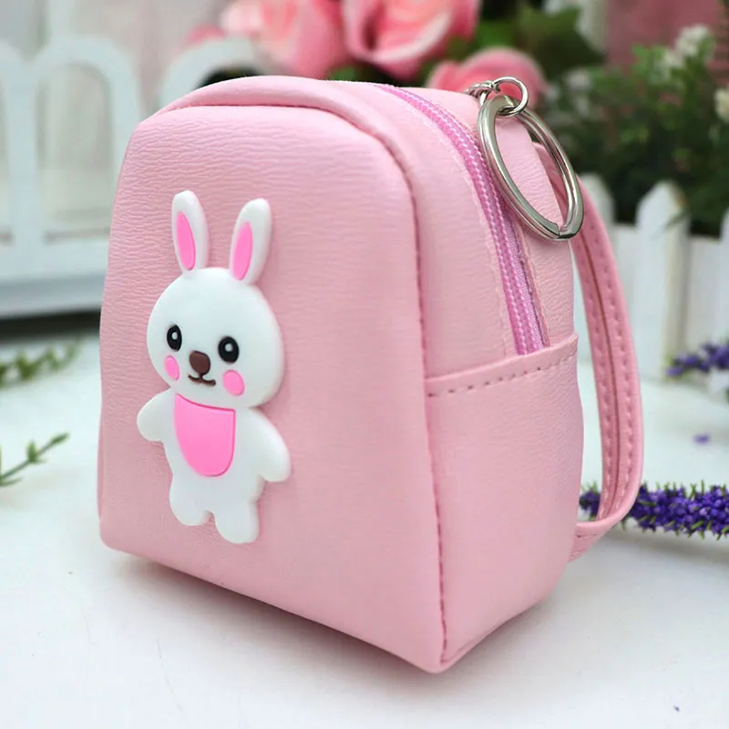 Kids Cute Cartoon Pattern Backpack Shape Zipper PU Mini Coin Wallet