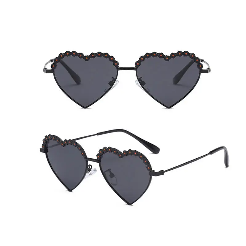 Girls Fashion Heart Shape Flower Decoration Sunglasses