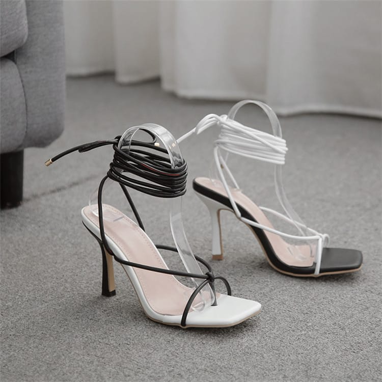 Women Plus Size Color Blocking Bandage Stiletto Heel Sandals