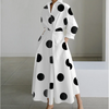 Women Ramadan /Eid Fashion Long Sleeve V-Neck Dot Print Long Sleeve Dress