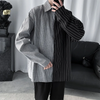 Men Casual Long Sleeve Lapel Single-Breasted Stripe Printed Color Blocking Shirt