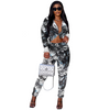 Women'S Fashion Casual Ripple Print Long Sleeve Shirt Trousers Two-Piece Set