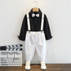 Kids Toddler Big Boys Spring Autumn Fashion Casual British Style Bow Shirt Suspender Trousers Party Clothing Set