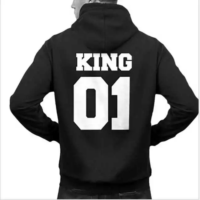 King Queen Print Long-Sleeve Couple Hoodies