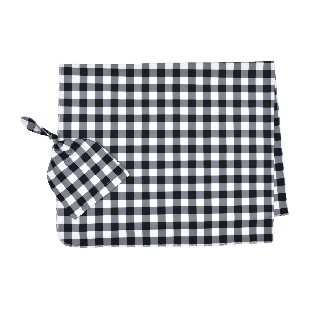 (Buy 1 Get 1) Newborn Plaid Wrapping Towel Knotted Tire Cap Set