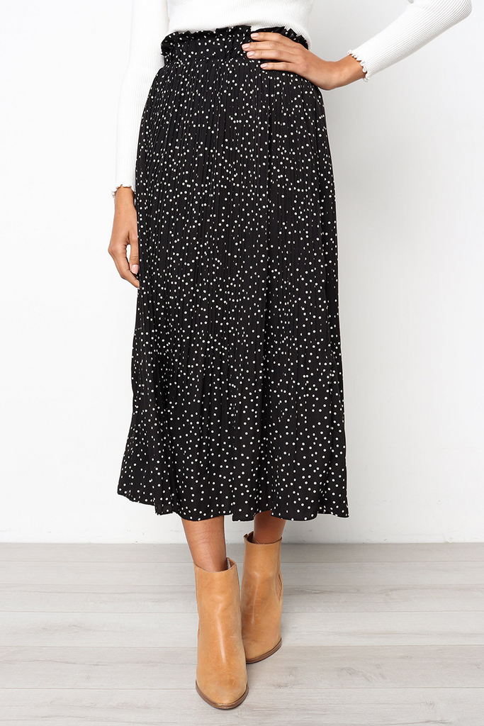 Women'S Fashion Polka Dot Print Pleated Skirt