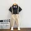 Kids Toddler Big Boys Fashion Casual British Style Bow Stripe Shirt Suspender Trousers Boys Party Clothing Set