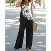 Summer Casual Women Floral Printed Sleeveless Blouse High Waist Pants Two-Piece Set