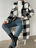 (Buy 1 Get 1) Autumn And Winter Women Fashion Open Button Lapel Plush Plaid Jacket Shacket Over Coat