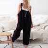 Women Solid Color Plus Size Pocket Patchwork Sling Jumpsuits