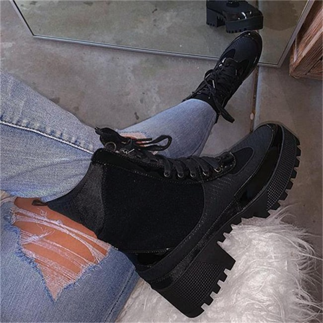 Women Fashion Patchwork Lace-Up Boots