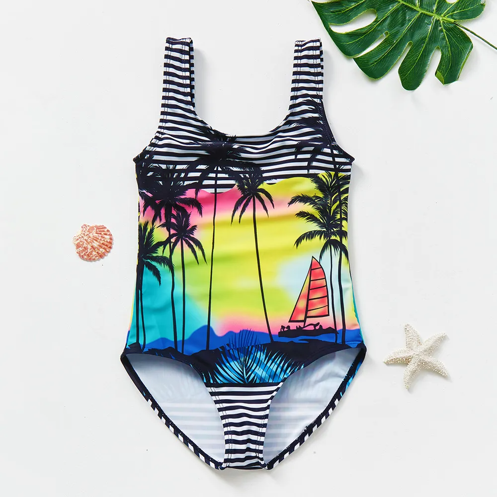 Children Kids Baby Fashion Girls Coconut Tree Print One-Piece Swimsuit