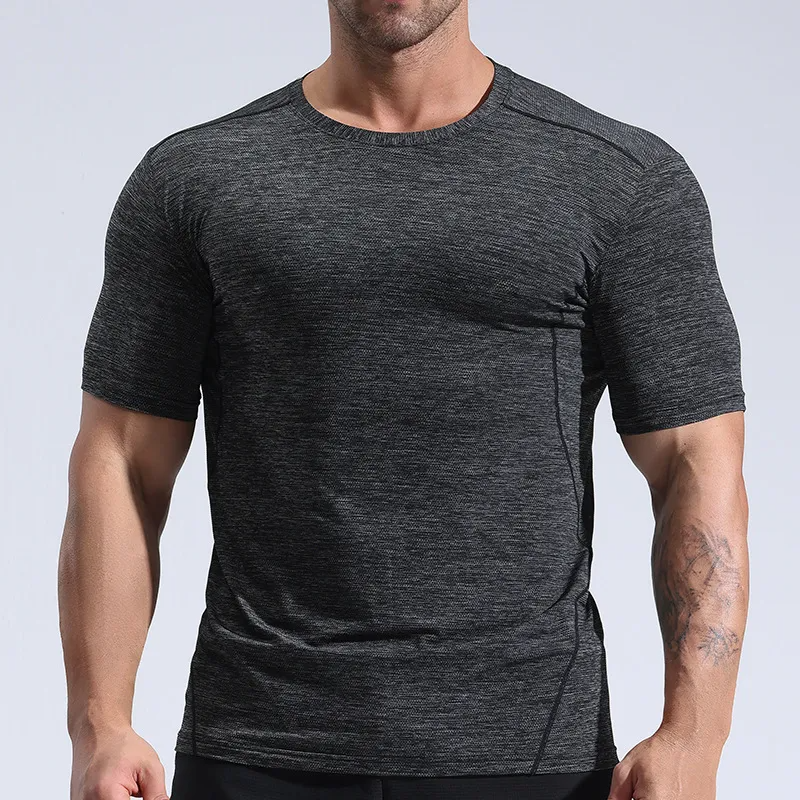 Men'S Casual Round Neck Short-Sleeved Quick-Drying Tight High-Elastic Sports T-Shirt