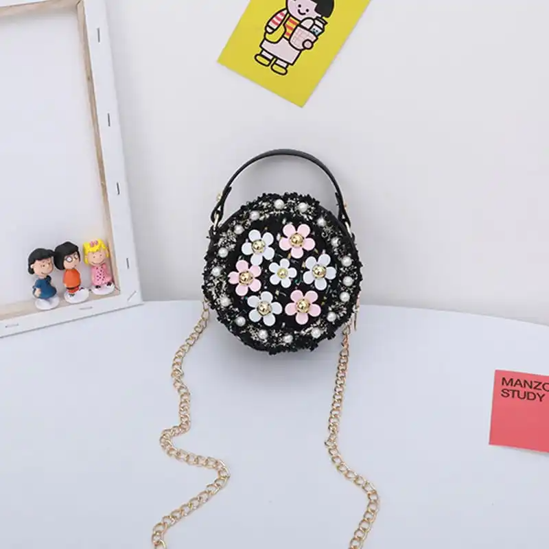 Girls Round Flower Decoration Crossbody Bag