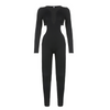 Women Solid Color Long-Sleeved Hollow Waist Fashion Jumpsuit