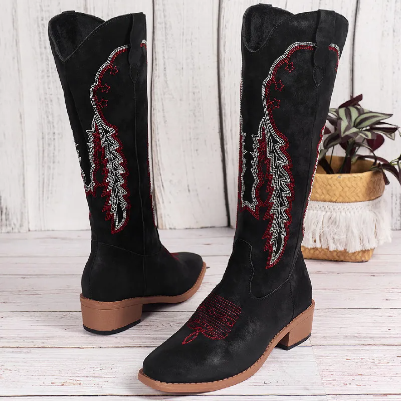 Women Fashion Plus Size V-Mouth Embroidery High Boots