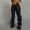 Women Fashion Solid Color Creased PU Leather Trousers