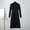 (Buy 1 Get 1) Women Elegant Autumn And Winter Solid Color High Collar Long Sleeve Knitted Pleated Dress