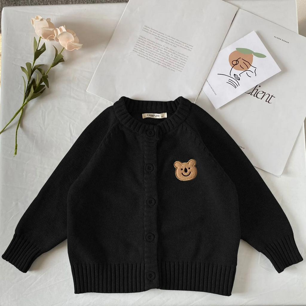 Children Kids Baby Fashion Girls Boys Casual Basic Long Sleeve Cartoon Bear Knitted Cardigan Coat