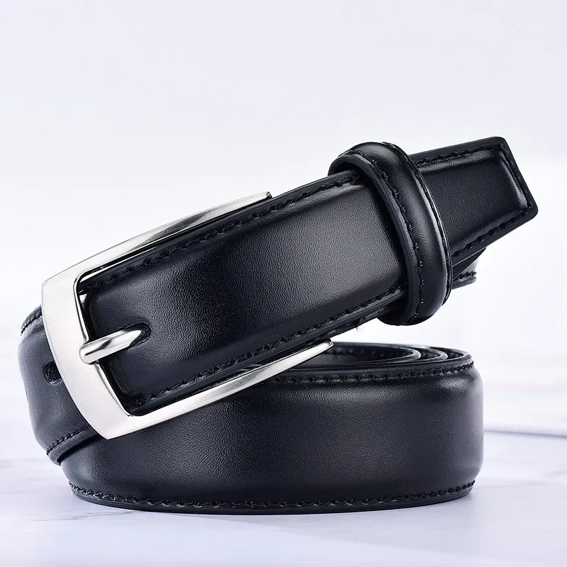 Men Fashion Casual Business Solid Color Versatile Genuine Leather Metal Buckle Belt