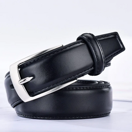 Men Fashion Casual Business Solid Color Versatile Genuine Leather Metal Buckle Belt