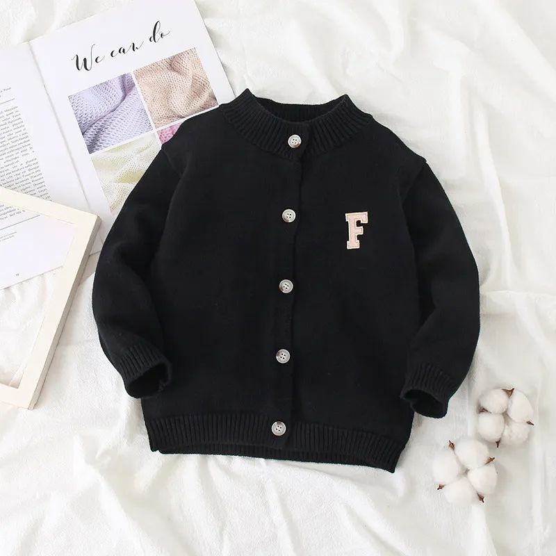 Children Kids Baby Fashion Girls Boys Casual Basic Long Sleeve Letter Knitted Cardigan Coat