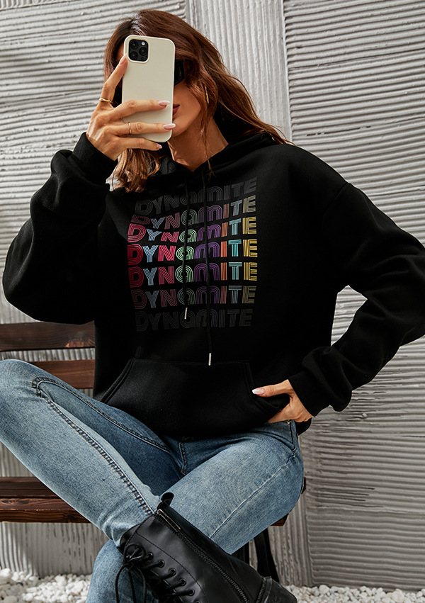 Women Casual Basic Long Sleeve Gradient Letter Print Pocket Hoodie