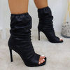 Sexy Women Peep Toe Design Solid Color Pu Stiletto Heels Mid-Calf Boots