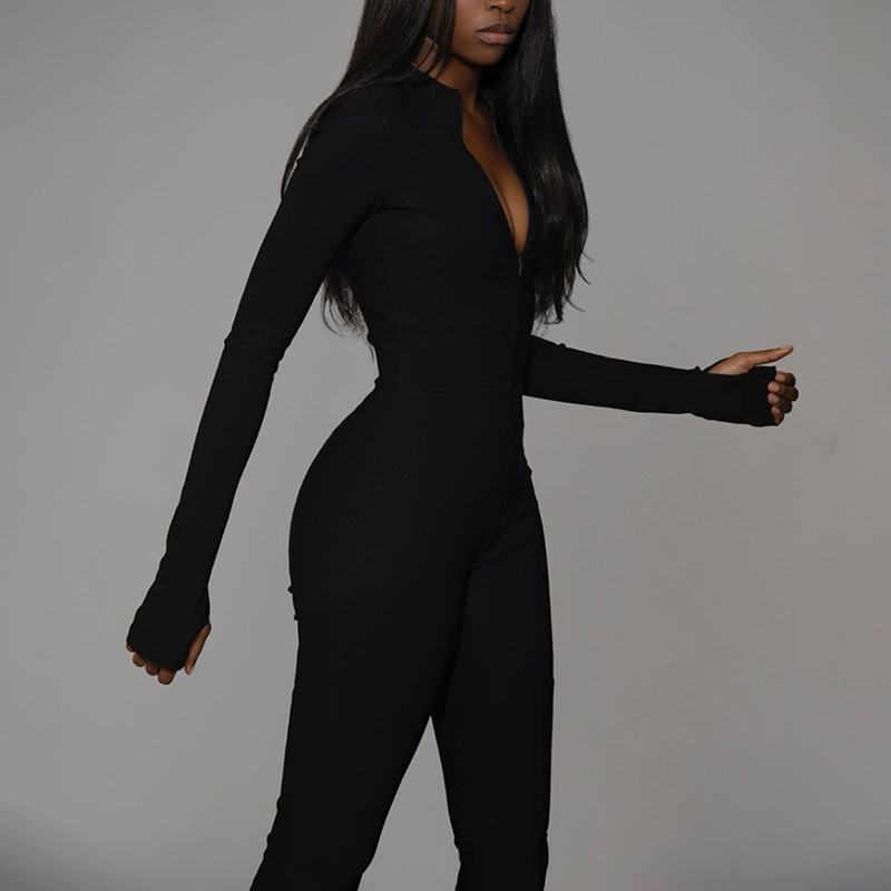 High Waist Zipper Slim Fit Workout Jumpsuits