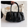 Women Fashionable Solid Color Creased Large Capacity PU Shoulder Handbag