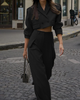 Women'S Casual Elegant Solid Color Lapel Long-Sleeved Blazer And Loose Pants Two-Piece Office Chic Sets