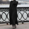 Autumn Winter Loose Plus Size Knitted Lace Long Sleeve Pocket Solid Color Casual Maxi Dress