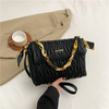 Women Fashion Creased Square Flap Chain Shoulder Bag