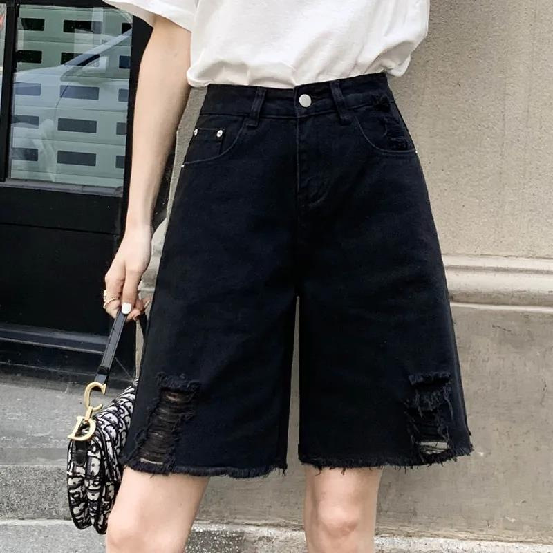 Women Fashion Loose Ripped High Waist Denim Shorts