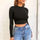 Women'S Fashion Versatile Basic Solid Color Basic Long-Sleeved Tight Crop Tops Blouses