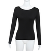 Women Edgy Sexy Backless Slim Round Neck Long-Sleeved T-Shirt