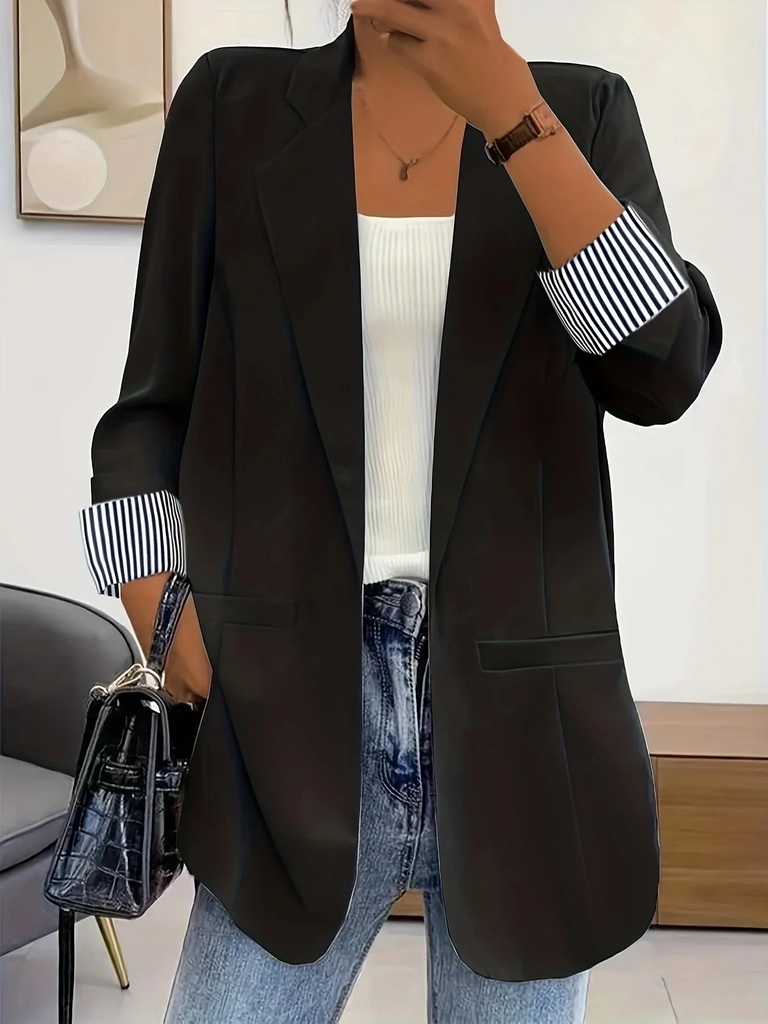 Women Fashion Stitching Slim-Fit Cardigan Long Sleeve Blazer Jacket