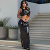 Women Solid Color Sleeveless Pleated Crop Top And Slim Long Split Skirt Two-Piece Fashion Casual Suit