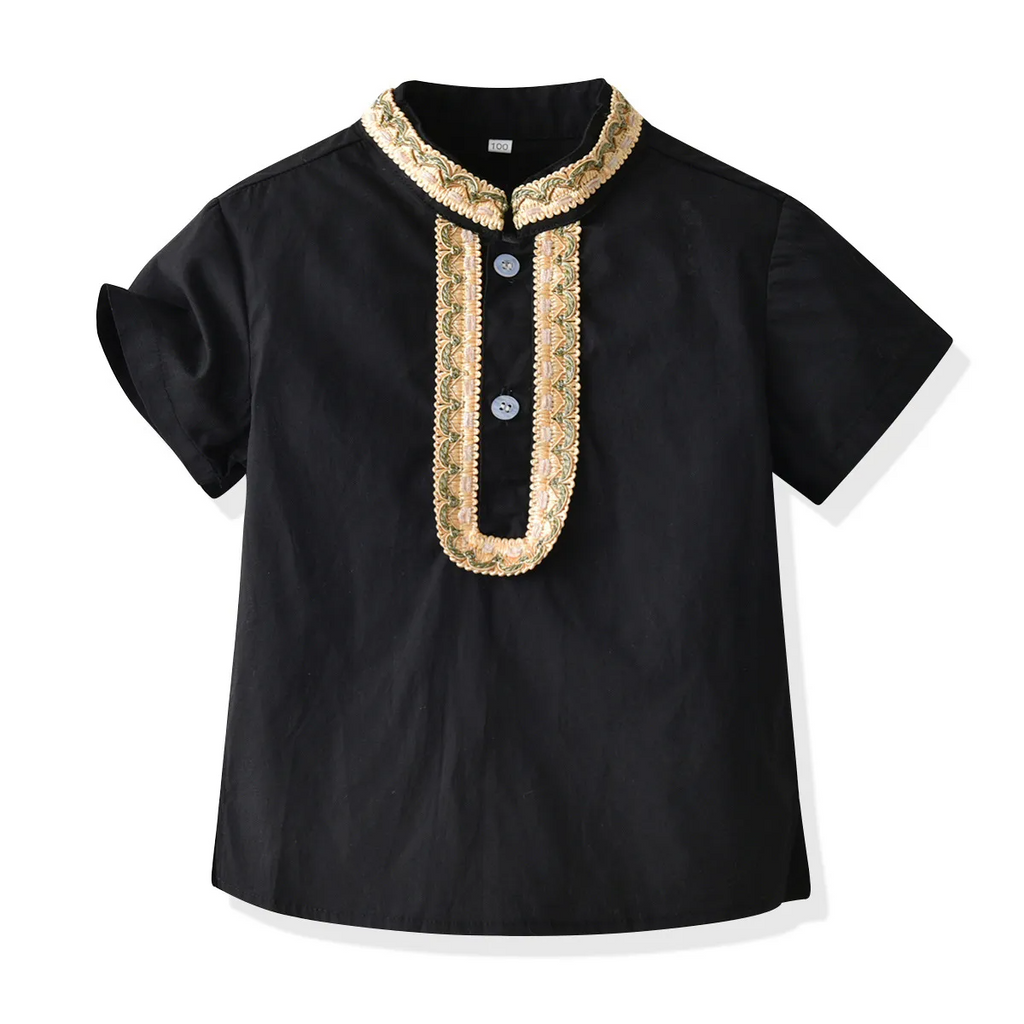 Children Kids Toddlers Fashion Boys Stand-Up Collar Short Sleeve Shirt