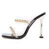 Women Sexy Plus Size Metal Chain Square-Toe High Heel Sandals