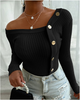 Women Fashion Irregular Buttoned Long Sleeve Knitted Top