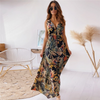 Women Fashion Flower Printing V Neck Dress