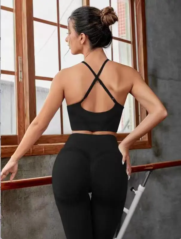 Women Fashion Gradient Camisole Hip Sports Yoga Pants Set