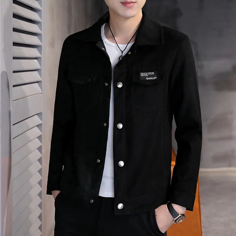 Men'S Fashion Solid Color Lapel Pocket Denim Jacket