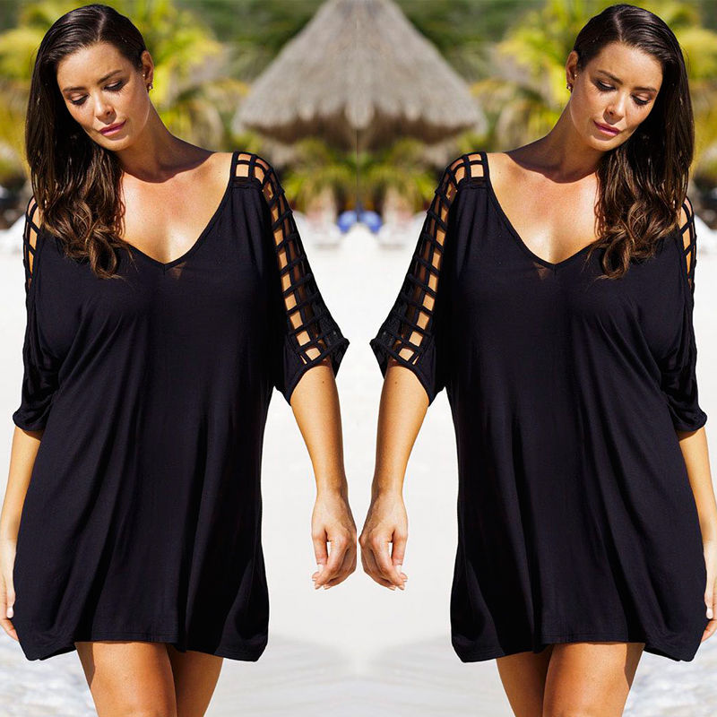 Summer Plus Size Women'S Knitted Hollow Loose Beach Skirt Blouse Dress Cover Up