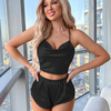 Women Cozy Solid Color Loungewear Crop Camis And Shorts Pajamas