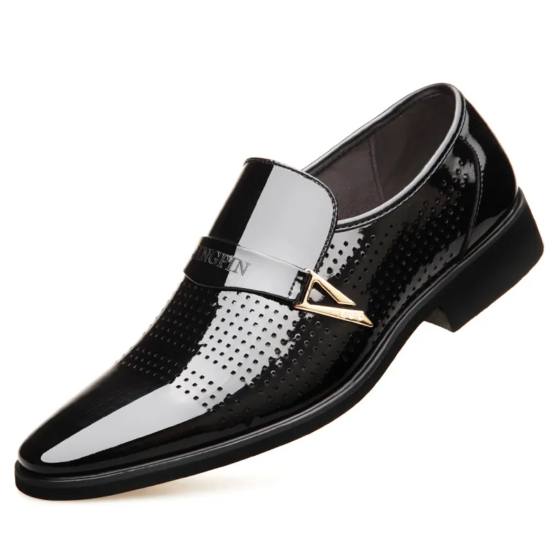 Men'S Fashion Pointed Toe Hollow Breathable Pu Leather Shoes