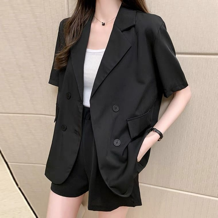 Women Casual Solid Color Thin Loose Short-Sleeved Blazer