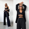 Women Fashion Casual Solid Color Camisole Top Suit Jacket Pants Three-Piece Set