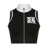 Women Fashion Sexy Mock Neck Letter Printed Sleeveless Zipper Sports Vest Crop Top